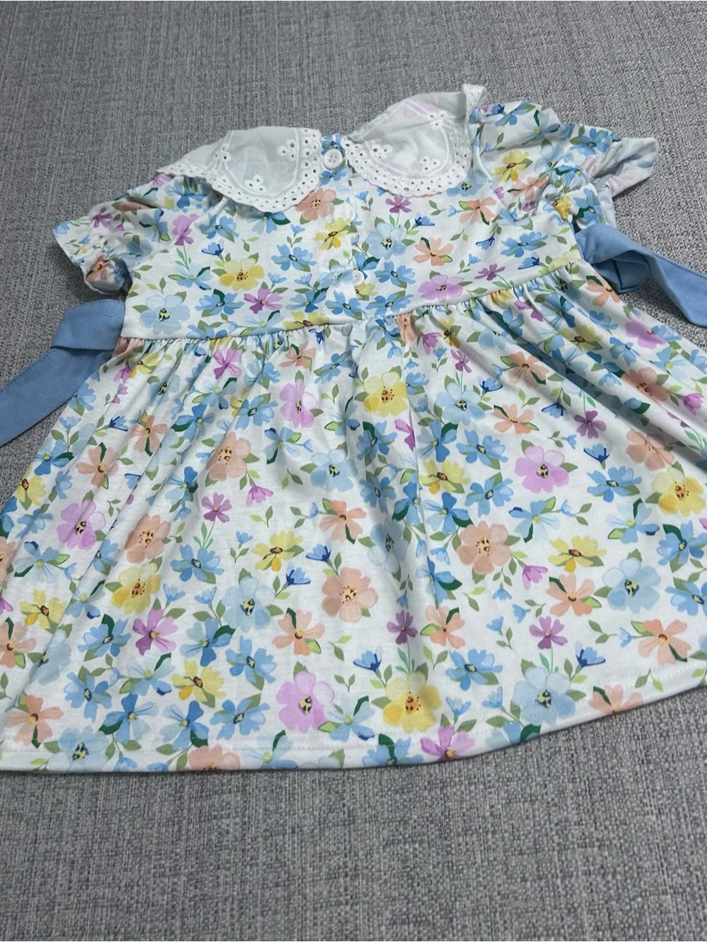 Abby & Evie Floral White Eyelet Collar Dress- Pastel Floral NWT Size 3